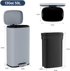 Arlopu 8/13.2 Gallon Step Trash Can, Stainless Steel Garbage Bin, Soft-Close - Image 2
