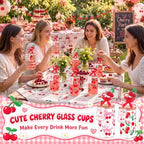 Vesici 6 Set Cherry Glass Cups with Lid Straw and Stopper, Cherry Gift - Image 6