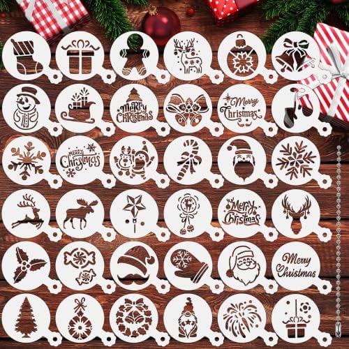 JULBEAR 36 Pcs Christmas Cookie Cake Stencils, Reusable Baking Mold Tools by JULBEAR