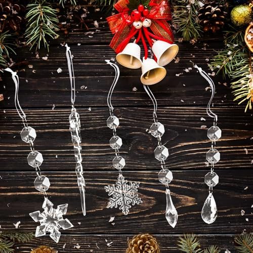 Crystal Christmas Tree Ornaments, Clear Acrylic Snowflake & Icicle, 80pcs - Image 4