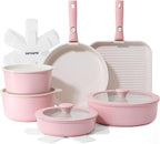 SENSARTE 17 Piece Ceramic Pots and Pans Set, Nonstick Detachable Handle Cookware by SENSARTE