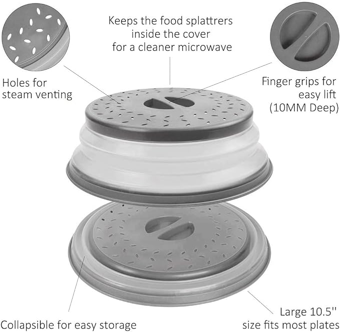Collapsible Microwave Cover for Food Microwave Splatter Cover Fruit Drainer - Image 6