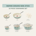 T-Fal Inspire Nonstick Ceramic Cookware Set, Oven Safe to 500°F, Ceramic Pots - Image 2