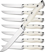 Alata 8-Piece White Steak Knives Set, Stainless Steel Steak Knife set by Alata