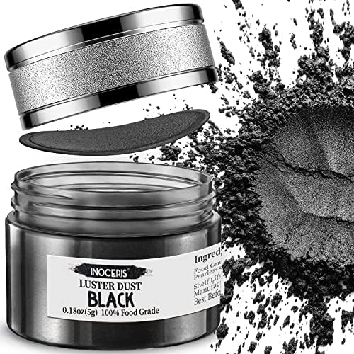 INOCERIS Black Metallic Luster Dust Edible, 5 Grams Food Grade Vegan Shimmer Dust Food Coloring Powder for Cake Decorating, Fondant, Chocolate, Candy, Drinks, Painting & More by INOCERIS