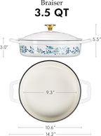 CAROTE 3.5QT Shallow Dutch Oven Enameled Cast Iron Braiser - Image 2