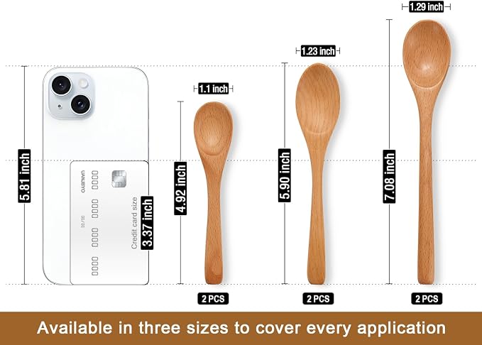 6 Piece Small Wooden Spoons Set - Image 2