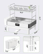 2 Tier Dish Drying Rack, Thicker Premium 304 Stainless Steel Dish Racks - Image 6