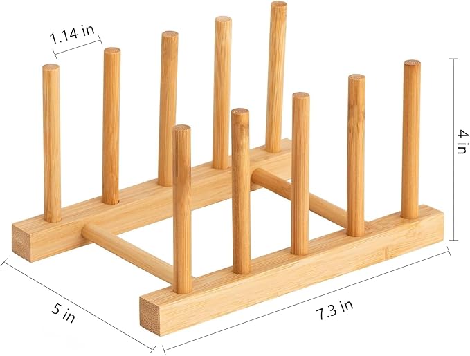 HBlife 2pcs Bamboo Dish Plate Bowl Cup Book Pot Lid Cutting Board Drying Rack - Image 2