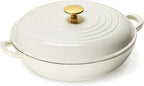 CAROTE 3.4QT Enameled Cast Iron Braiser Pan, Shallow Dutch Oven Casserole by CAROTE