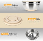 Mixing Bowls with Airtight Lids Set, 6 Stainless Steel Bowls, 3 Grater - Image 5