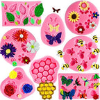 Silicone Mold Flower 8pcs Chocolate Fondant Polymer Clay Candy Gummy Mold,Rose Leaf Butterfly Bee Honey Shaped Silicone Molds for DIY Cake Cupcake Decor Craft by Winerming