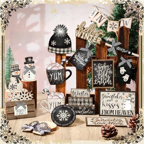 CroBlissful 23 Pcs Christmas Tiered Tray Decor Set, Winter Table Decor - Image 5