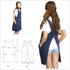 Cotton Linen Japanese Apron Halter Cross Back Bandage X Shape Aprons Two Pockets - Image 3