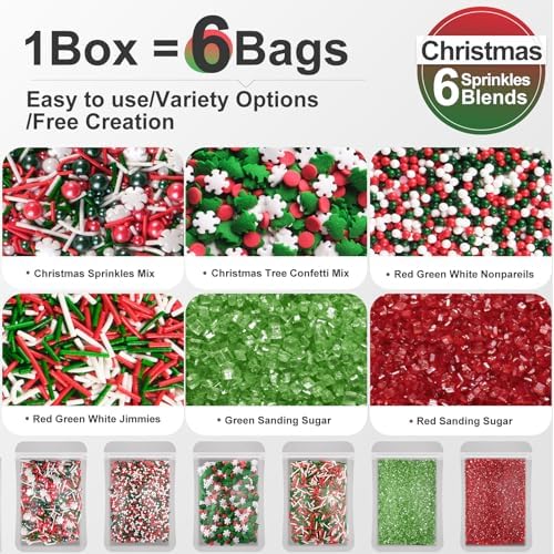 Christmas Sprinkles for Baking, Red Green Holiday Cookie Sprinkles, 180g - Image 3