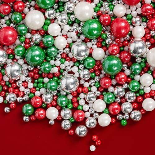 Edible Christmas Sprinkles for Cake Decorating,Red Green White Silver Pearl by Sugarzy