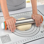 Rolling Pin with Adjustable Thickness Rings and Silicone Baking Pastry Mat Set - Image 6