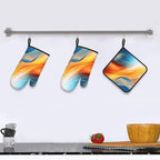Burnt Orange Blue Abstract Fluid Oven Mitts and Pot Holders Sets of 3, Heat - Image 2