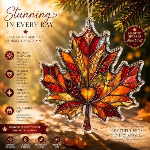 Autumn Maple Leaf Ornament, Fall Leaf Window Hanging, Harvest Thanksgiving Decorations, Farmhouse Fall Decor - Nature Lover Gift, Seasonal Present for Autumn Homes - Image 5