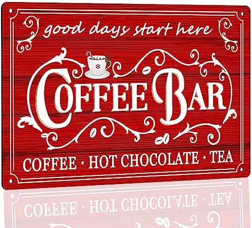 Vintage Metal Sign - Coffee & Tea Bar Decor - Christmas & Hot Cocoa Station - 8 x 12 Inch by tosles