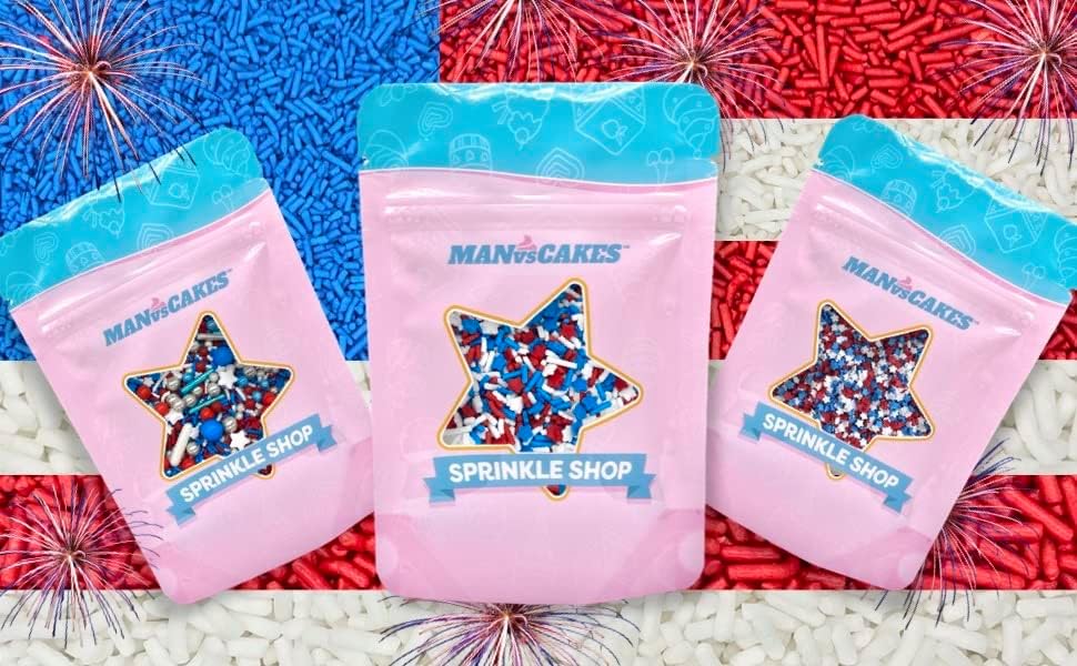 Manvscakes Sprinkles- Edible Cake and Cupcake Sprinkles with Assorted Shapes and Sizes for Parties, USA Patriotic Sprinkle Mix for Cookies, Ice Cream, Cake and Cupcake Decorating, (Red/blue) - Image 5