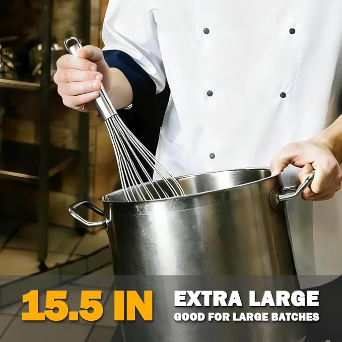 18/10 Stainless Steel Large Whisk, 15.5 inch Heavy Duty Long Whisk Suitable - Image 2