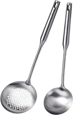 Soup Ladle and Slotted Spoon Set of 2, Metal 316 Stainless Steel Kitchen Ladles by EJOEXQU