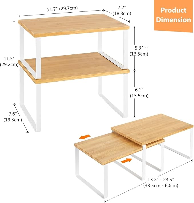 NEX Kitchen Cabinet and Counter Shelf Organizer, Stackable & Expandable - Image 2