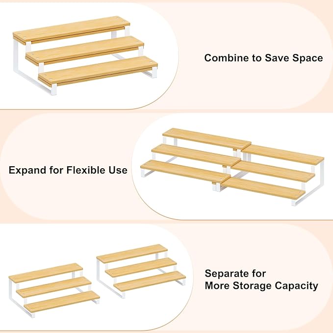 Expandable Can Organizer for Pantry, 3-Tier Adjustable Bamboo & Iron Can Rack - Image 5