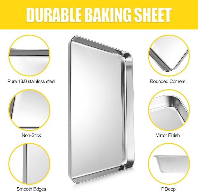 Terlulu Baking Sheet, Cookie Sheet, Stainless Steel Baking Pan, 2 Piece-19.6''x - Image 3