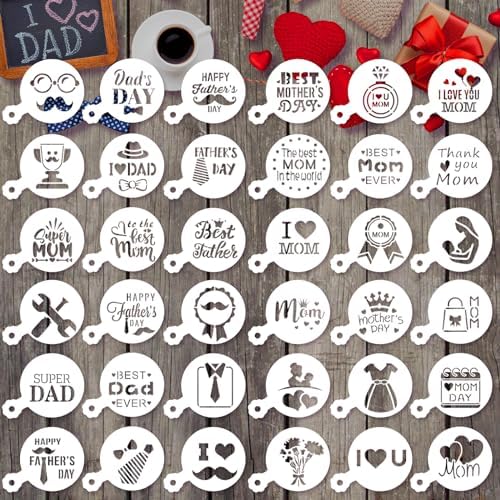 JULBEAR 36Pcs Mother's Father's Day Cookie Cake Stencil Templates by JULBEAR
