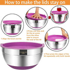 Umite Chef Mixing Bowls with Airtight Lids, 6 Piece Stainless Steel Metal Bowls - Image 7