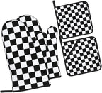 Checkered Black and White Plaid Oven Mitts and Pot Holders Set of 4, Heat by Unknown