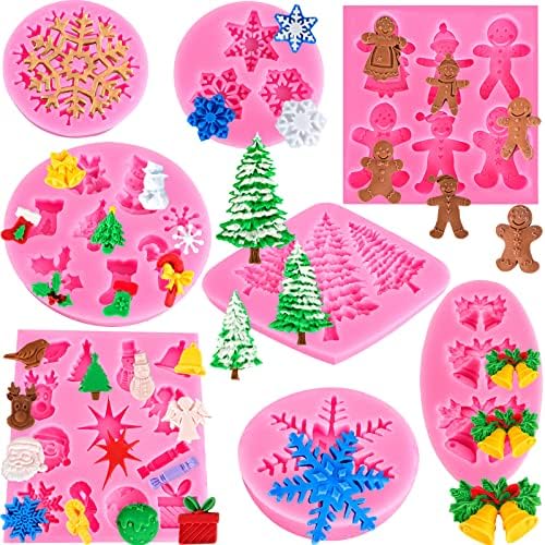 Christmas Silicone Molds Snowflake Molds Mini Xmas Fondant Chocolate Candy Cake Molds Christmas Snowman Tree Snowflake Holly Leaves Santa Claus Baking Molds for Xmas New Year Party Cake Decor by Winerming