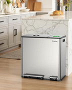 Dual Trash and Recycling Bins for Kitchen, 13.2 + 5.2 Gal Stainless Steel Trash - Image 9