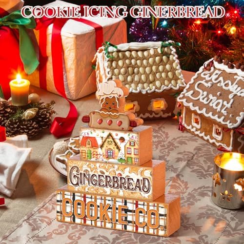 Moucuny 4 Pcs Christmas Gingerbread Table Decorations Wooden Block Signs - Image 5