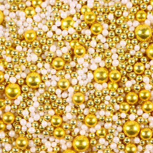Gold Sprinkles for Cake Decorating White Pearls Sugar Metallic Sprinkles Cupcake Cookies Ice Cream Toppings 4.23 Ounces Cake Decorations Baking Perfect for Wedding New Year’S Eve Christmas Party - Image 3