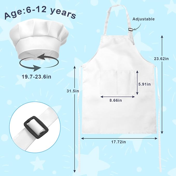 Kids Apron and Chef Hat Set, 16 Pieces Boys Girls Kids Apron - Image 2