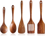5 PCS Wooden Cooking Utensils Set, Kitchen Utensils Set, Wooden Spoons by KEJJRIUTN