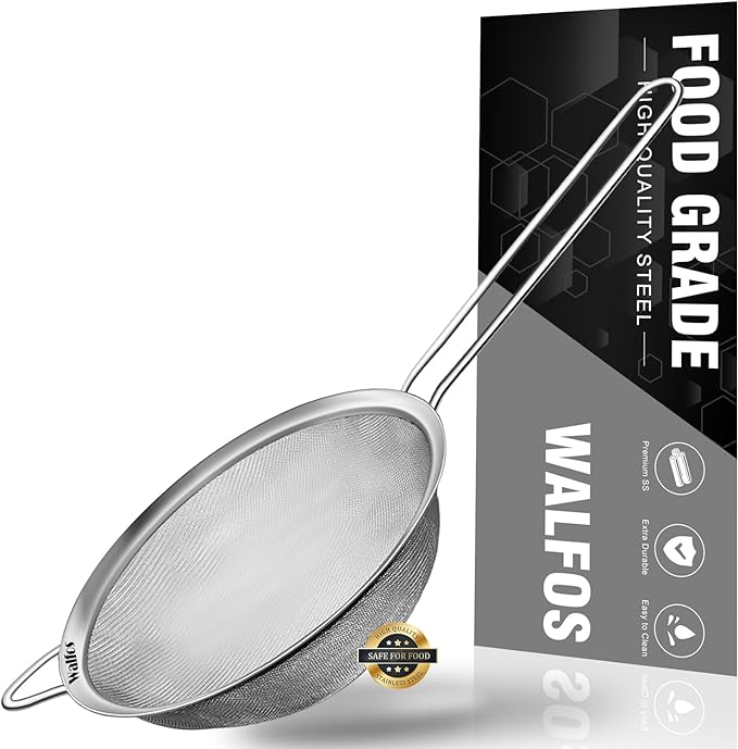 Walfos 4.6 Inch Fine Mesh Strainer, Premium Stainless Steel Colanders and by Walfos