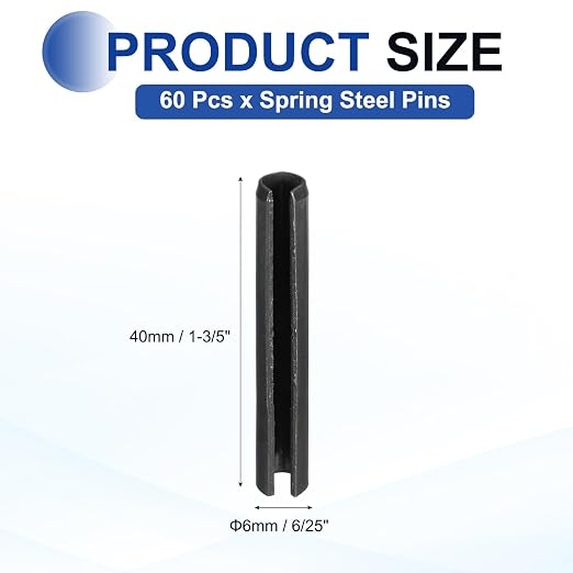 MECCANIXITY 60Pcs Slotted Split Roll Pins 6/25 Inch Dia. 1-3/5 Inch Length 65Mn - Image 2