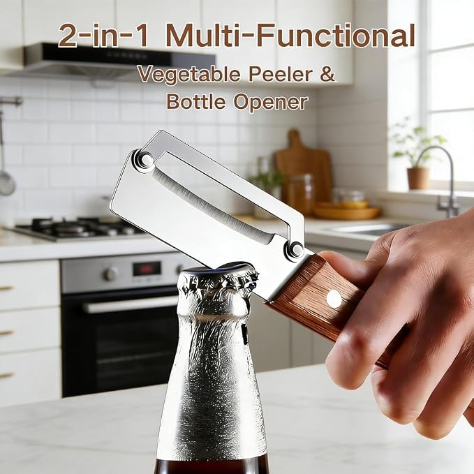 Premium Vegetable Peeler with Wooden Handle and Bottle Opener, 2-In-1 Stainless - Image 3