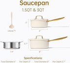 CAROTE 1.5Qt & 3.0Qt Stainless Steel Saucepan Set - Image 2