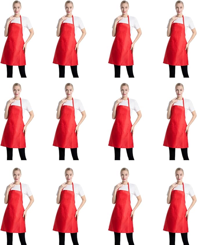 Total 12 PCS Plain Red Bib Apron by TSDSTORY