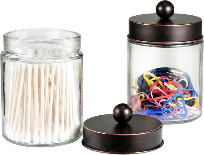 SheeChung 2-Pack Qtip Holder Dispenser-Glass Apothecary Jars - Image 5