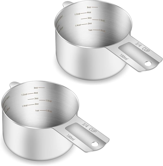2PCS 3/4Cup Single Measuring Cup, Etched Inner Scale Stainless Steel Measure by BERYLER