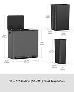 Lovewind Double Trash Can Kitchen, 13+5.5 Gallon Stainless Steel Dual Trash and - Image 7