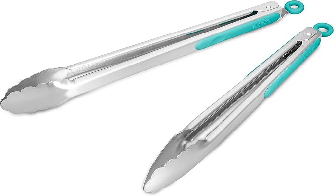 304 Stainless Steel Kitchen Cooking Tongs, Aqua Sky by ALLWIN-HOUSEWARE