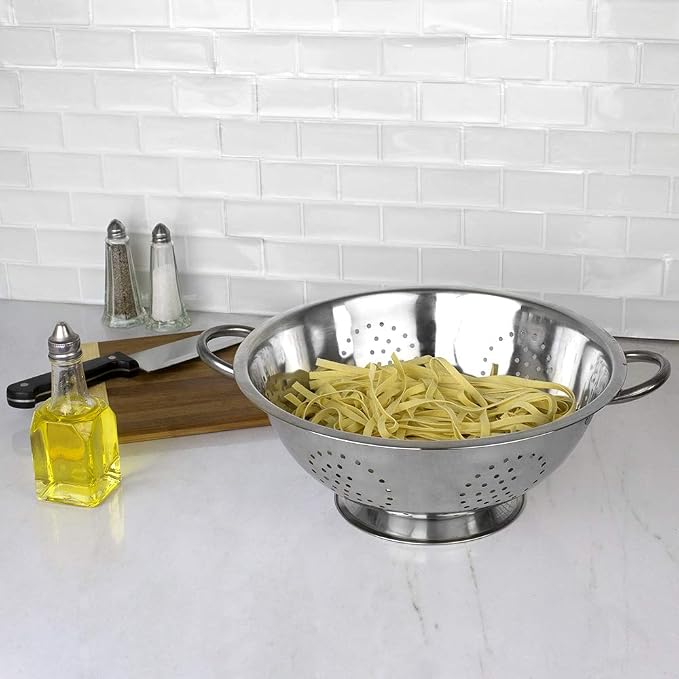 Metal Colander With Stainless Steel Finish By Home Basics, 5 QT | Medium - Image 2