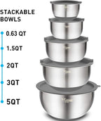Wildone Mixing Bowls with Airtight Lids Set, with Grater Attachments & Non-Slip - Image 7